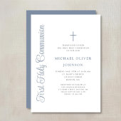 Elegant Dusty Blue Script Boy First Communion Kaart