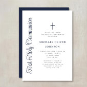 Elegant Dusty Blue Script Boy First Communion Kaart