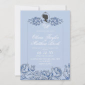 Elegant Dusty Blue Script Bridgerton bruiloft Kaart (Voorkant)
