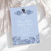 Elegant Dusty Blue Script Bridgerton bruiloft Kaart