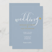 Elegant Dusty Blue Script Gold Heart Weddenschap Kaart (Voorkant / Achterkant)