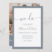 Elegant dusty blue script initialen bruiloft kaart (Voorkant / Achterkant)