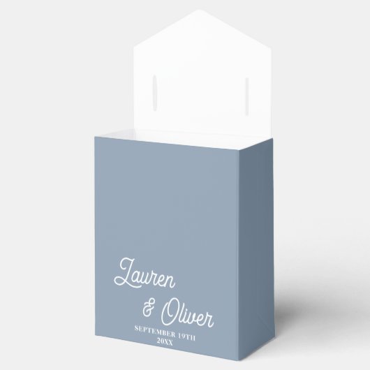 Elegant Dusty Blue Script minimalistische bruiloft Bedankdoosjes (Geopend)