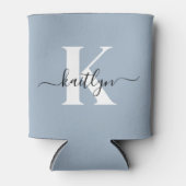 Elegant Dusty Blue Script Monogram Blikjeskoeler (Voorkant)