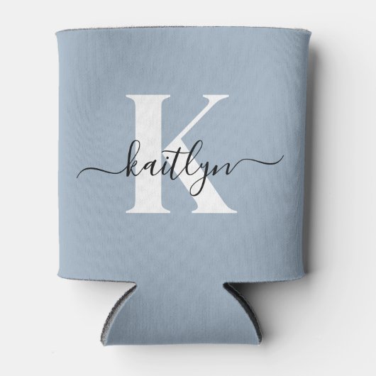 Elegant Dusty Blue Script Monogram Blikjeskoeler (Voorkant)