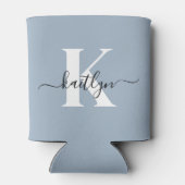 Elegant Dusty Blue Script Monogram Blikjeskoeler (Achterkant)