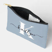 Elegant Dusty Blue Script Monogram Etui (Open)