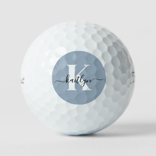 Elegant Dusty Blue Script Monogram Golfballen (Voorkant)
