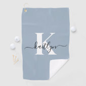 Elegant Dusty Blue Script Monogram Golfhanddoek (Insitu)