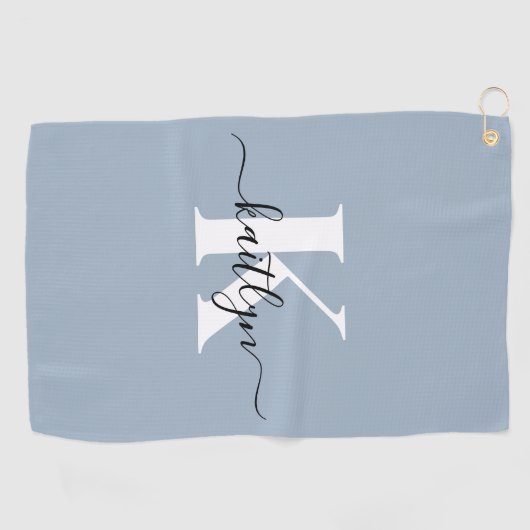 Elegant Dusty Blue Script Monogram Golfhanddoek (Horizontaal)