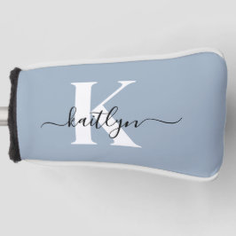 Elegant Dusty Blue Script Monogram Golfheadcover