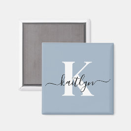 Elegant Dusty Blue Script Monogram Magneet