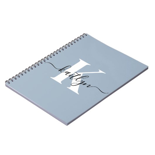 Elegant Dusty Blue Script Monogram Notitieboek (Linkerzijde)
