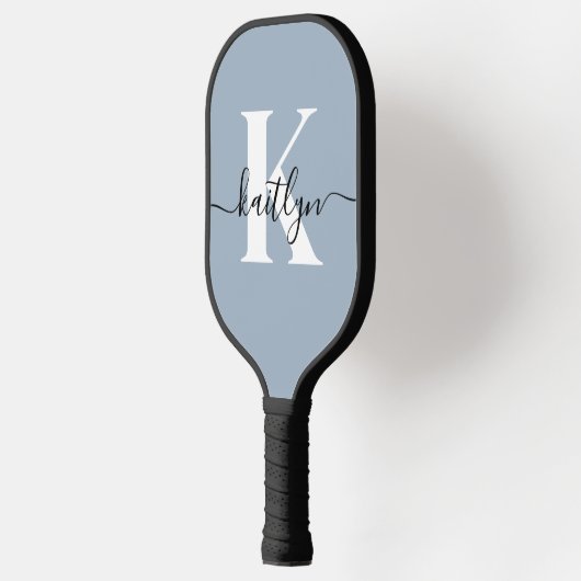 Elegant Dusty Blue Script Monogram Pickleball Paddle (Links)