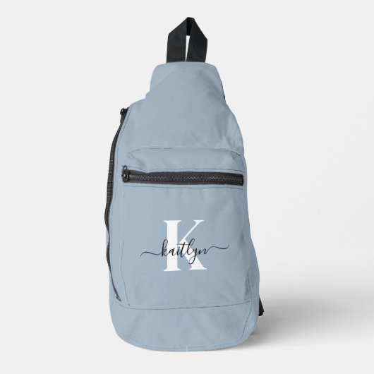 Elegant Dusty Blue Script Monogram Sling Bag (Voorkant)