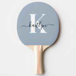 Elegant Dusty Blue Script Monogram Tafeltennisbatje