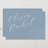 Elegant Dusty Blue Script Naam Minimal Bat Mitzvah Kaart (Voorkant / Achterkant)