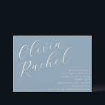 Elegant Dusty Blue Script Naam Minimal Bat Mitzvah Kaart<br><div class="desc">Deze eigentijdse bat mitzvah uitnodiging beschikt over een minimalistische horizontale compositie en een mooie script kalligrafie in het wit op een Dusty Blue achtergrond.</div>