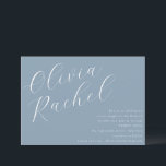 Elegant Dusty Blue Script Naam Minimal Bat Mitzvah Kaart<br><div class="desc">Deze eigentijdse bat mitzvah uitnodiging beschikt over een minimalistische horizontale compositie en een mooie script kalligrafie in het wit op een Dusty Blue achtergrond.</div>