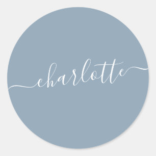 Elegant Dusty Blue Script Name Persoonlijk Ronde Sticker