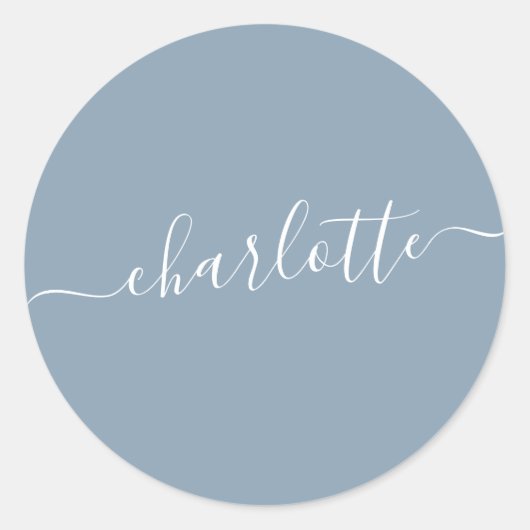 Elegant Dusty Blue Script Name Persoonlijk Ronde Sticker (Voorkant)