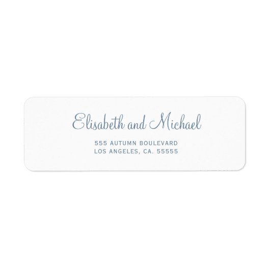 Elegant dusty blue script trouwadres etiket (Voorkant)