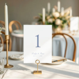 Elegant Dusty Blue Script Trouwtafel nummer Kaart