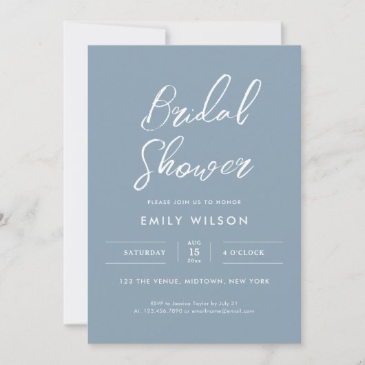 Elegant Dusty Blue Script Typography Bridal Shower Kaart (Voorkant)