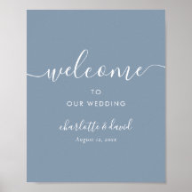 Elegant Dusty Blue Script Weddenschap Welkomstteke