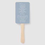 Elegant Dusty Blue Script Wedding Program Hand Fan Handwaaier (Achterkant)