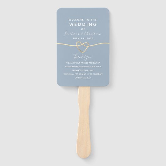Elegant Dusty Blue Script Wedding Program Hand Fan Handwaaier (Voorkant)