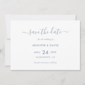 Elegant Dusty Blue Script Wedding Save the Date (Voorkant)