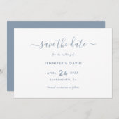 Elegant Dusty Blue Script Wedding Save the Date (Voorkant / Achterkant)