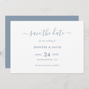 Elegant Dusty Blue Script Wedding Save the Date
