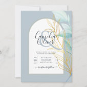 Elegant Dusty Blue SeaGlass Gold Leaf Arch Wedding Kaart (Voorkant)