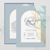 Elegant Dusty Blue SeaGlass Gold Leaf Arch Wedding Kaart (Voorkant / Achterkant)