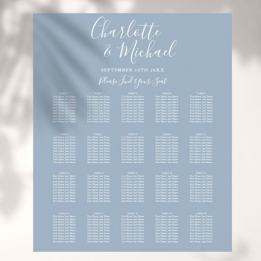 Elegant Dusty Blue Signature Wedding Seding Chart Poster