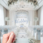 Elegant Dusty Blue & Silver Calligraphy Wedding Acryl Uitnodigingen<br><div class="desc">These beautiful acrylic wedding invitations feature a design that is elegant,  classy,  stylish,  and glam with fancy dusty blue script calligraphy and delicate silver curls and swirls in the corners. Wonderful way to create a lasting impression and invite your guests to share in your joy on your special day!</div>