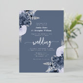 Elegant Dusty Blue Silver Floral Wedding Folie Uitnodiging (Staand Voorkant)