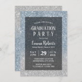 Elegant Dusty Blue & Silver Glitter Afstuderen Kaart (Voorkant / Achterkant)