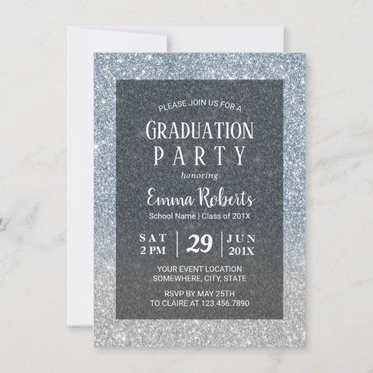 Elegant Dusty Blue & Silver Glitter Afstuderen Kaart (Voorkant)