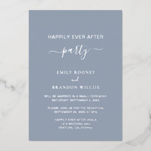 Elegant Dusty Blue Silver Simple Wedding Reception Folie Uitnodiging