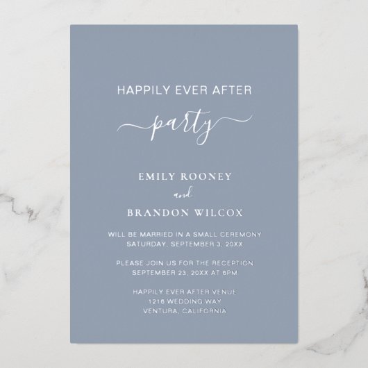 Elegant Dusty Blue Silver Simple Wedding Reception Folie Uitnodiging (Voorkant)