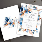 Elegant Dusty Blue Silver Terracotta Boho Wedding Kaart