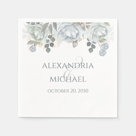 Elegant Dusty Blue Simple Floral Wedding Roos Servet (Voorkant)