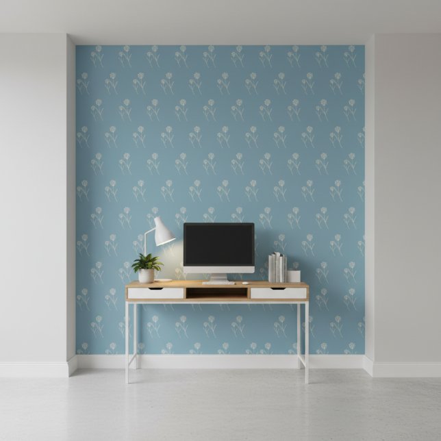Elegant Dusty Blue Simple Flower Pattern Behang (Creator heeft geüpload)