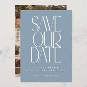 Elegant Dusty Blue Simple Modern Trendy Foto Save The Date
