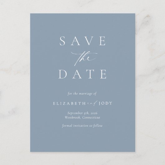 Elegant Dusty Blue Simple Save The Date Briefkaart (Voorkant)