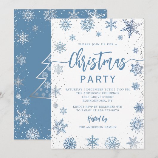 Elegant Dusty Blue Snowflakes kerst Kaart (Voorkant / Achterkant)