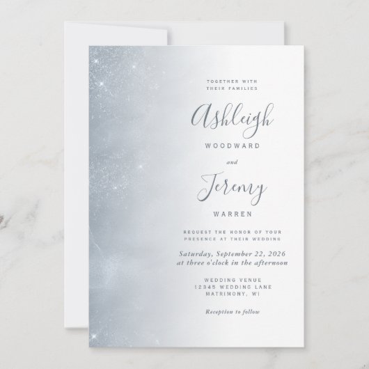 Elegant Dusty Blue Soft Sparkle Wedding Invitation Kaart (Voorkant)